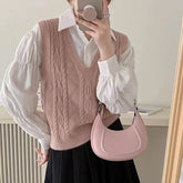 V-Neck Solid Knitted Vest Sweater